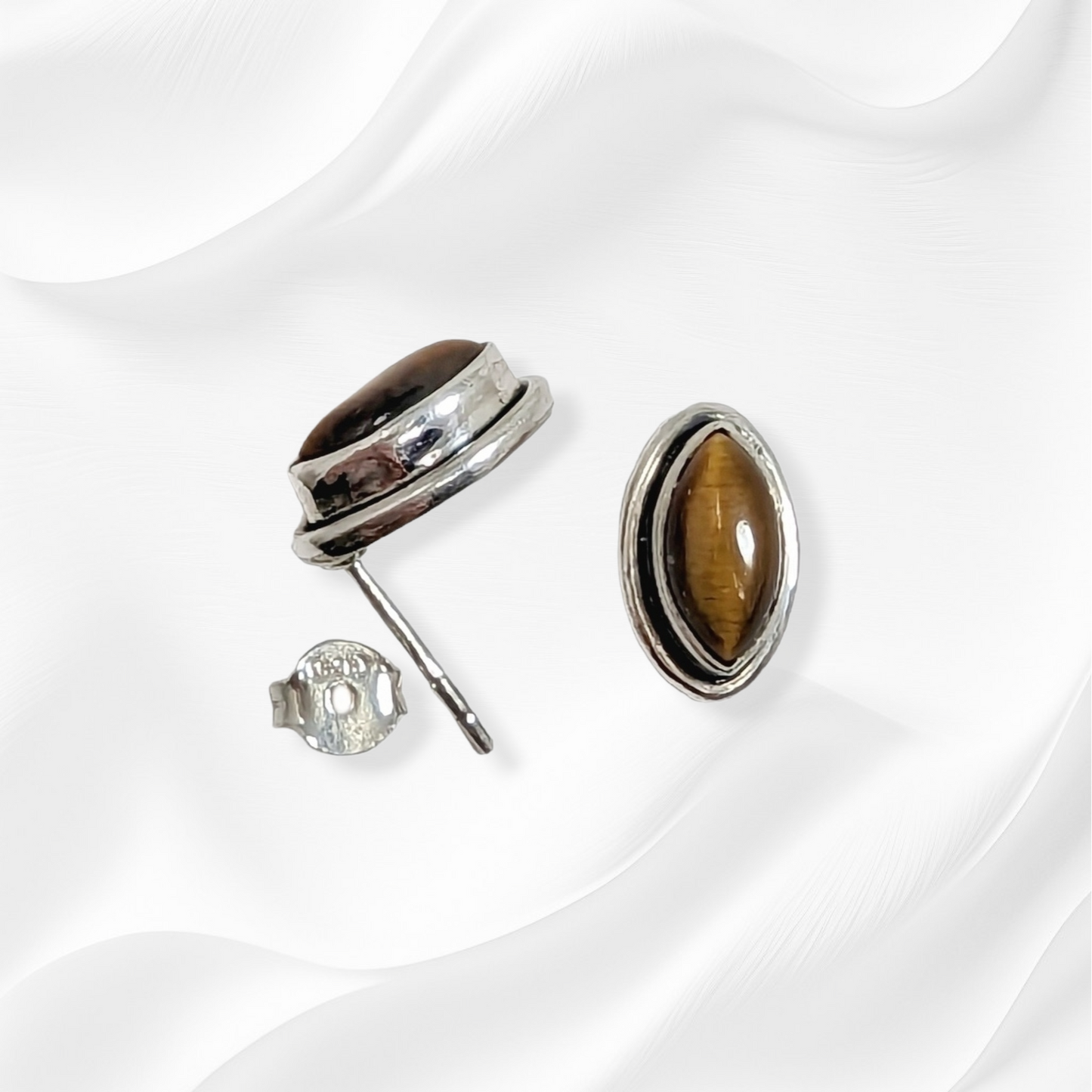 Sterling Silver Earrings With Authentic Tiger's Eye Gemstones