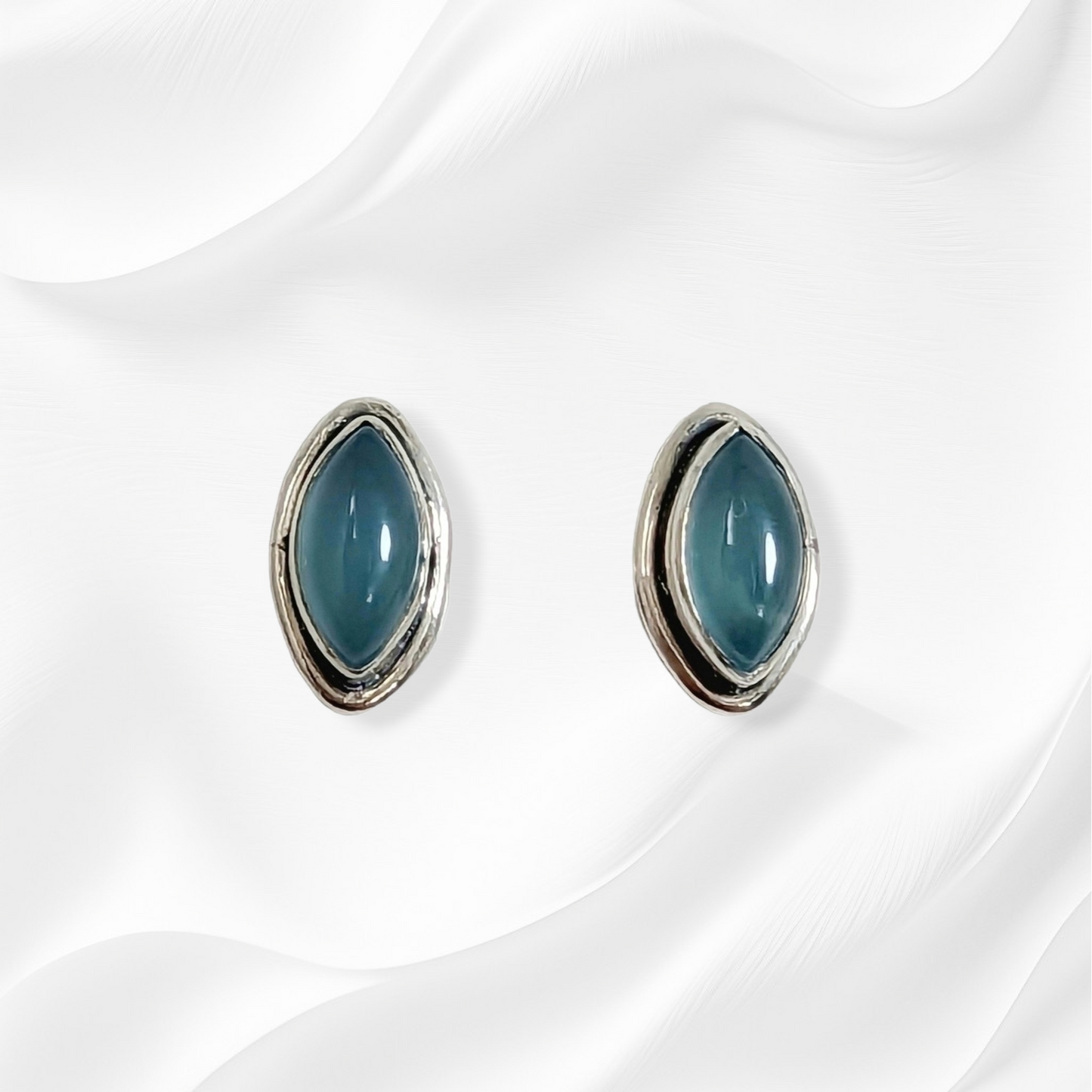 Sterling Silver Earrings With Authentic Blue Chalcedony Gemstones