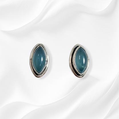 Sterling Silver Earrings With Authentic Blue Chalcedony Gemstones