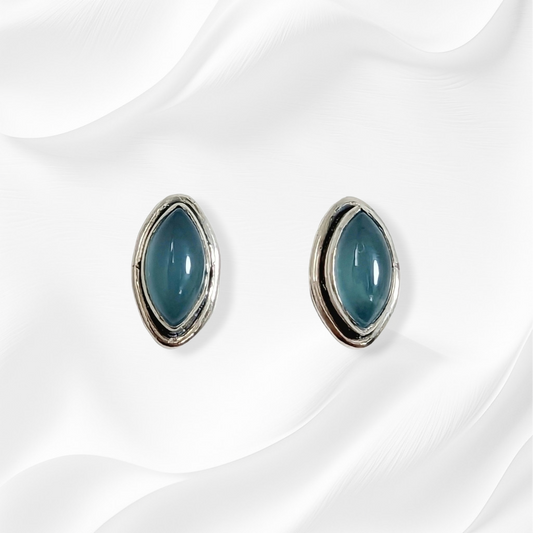 Sterling Silver Earrings With Authentic Blue Chalcedony Gemstones