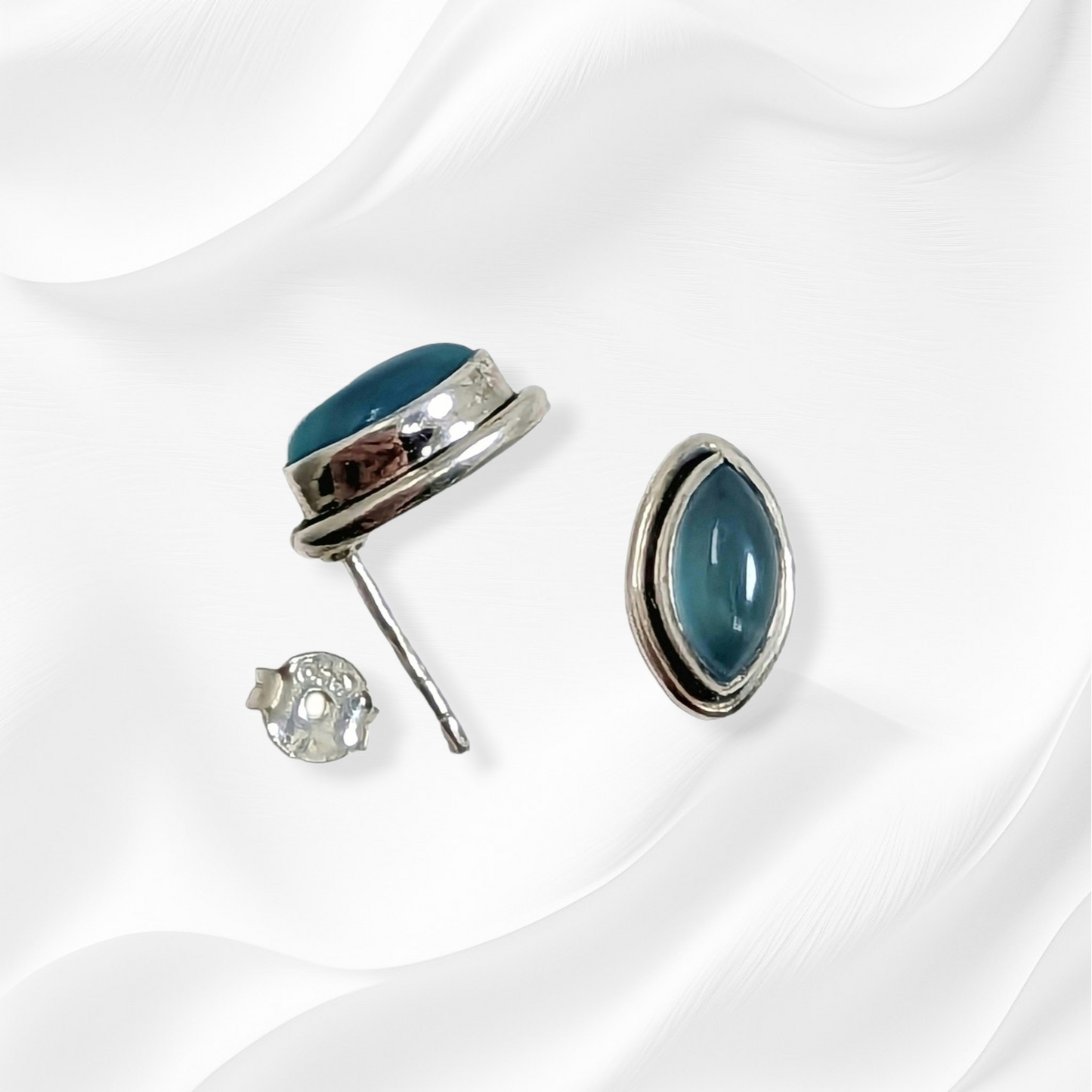 Sterling Silver Earrings With Authentic Blue Chalcedony Gemstones