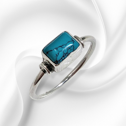 925 Sterling Silver Women's Ring With Authentic Turquoise Gemstone
