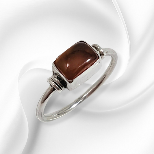 925 Sterling Silver Women's Ring With Authentic Carnelian Gemstone