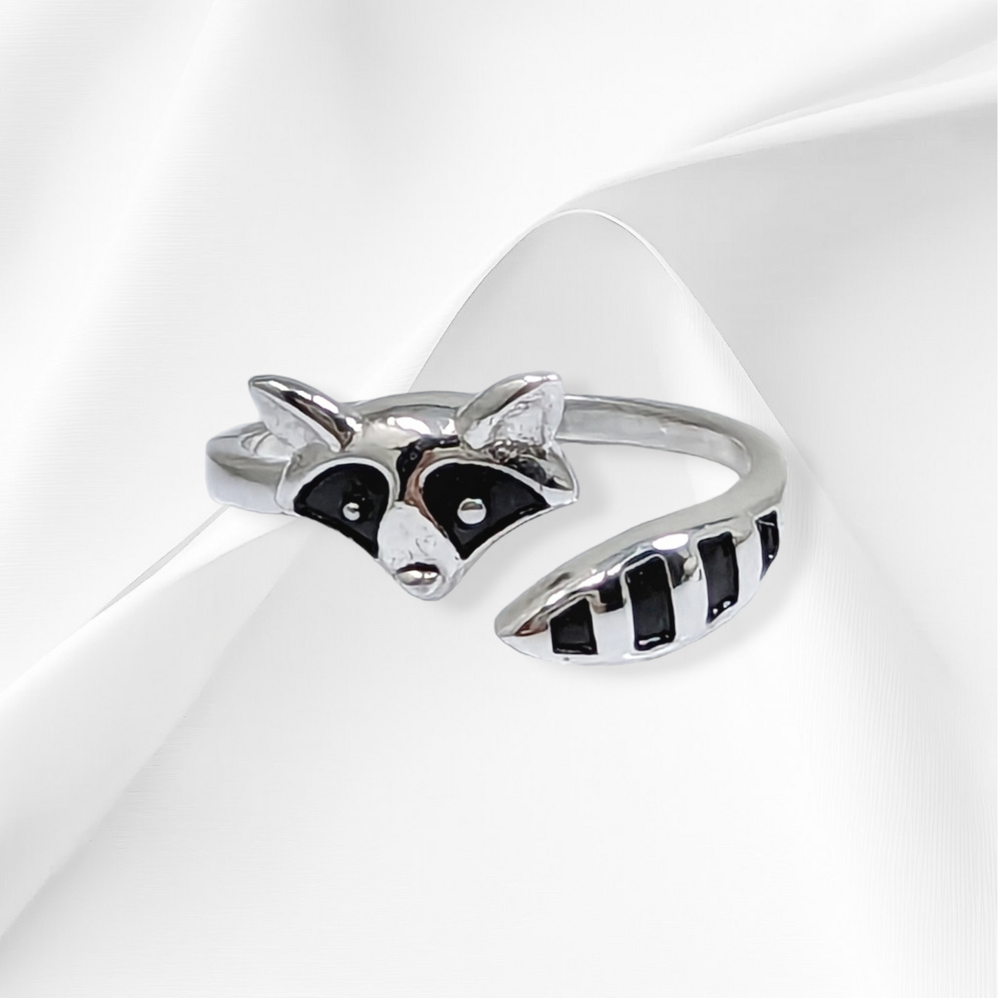 925 Sterling Silver Women Ring with Black Enamel *Silver Fox Ring