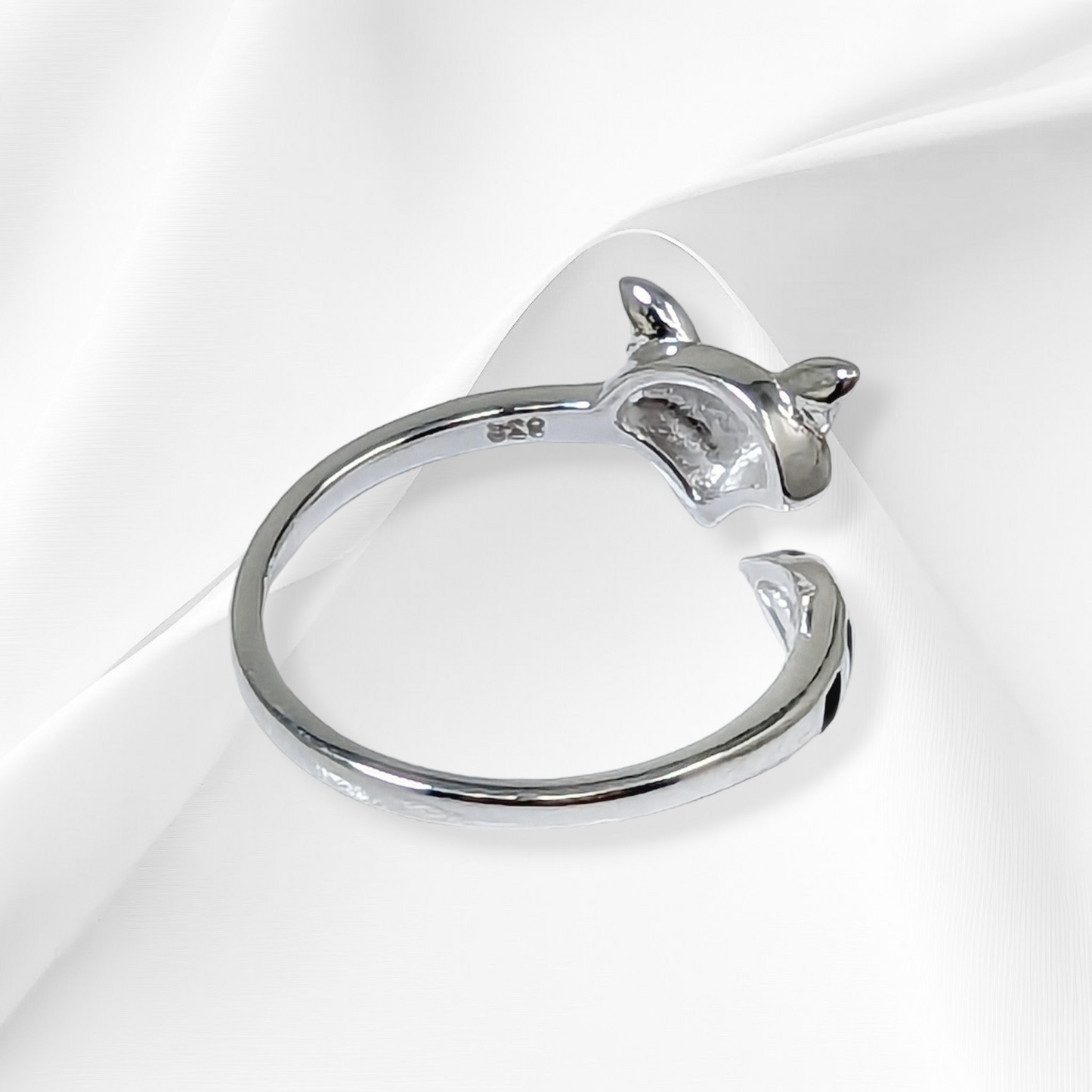 925 Sterling Silver Women Ring with Black Enamel *Silver Fox Ring