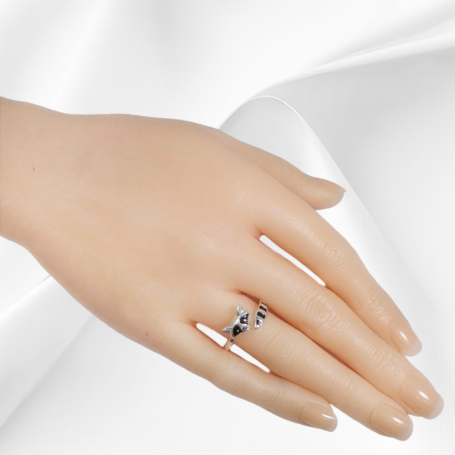 925 Sterling Silver Women Ring with Black Enamel *Silver Fox Ring