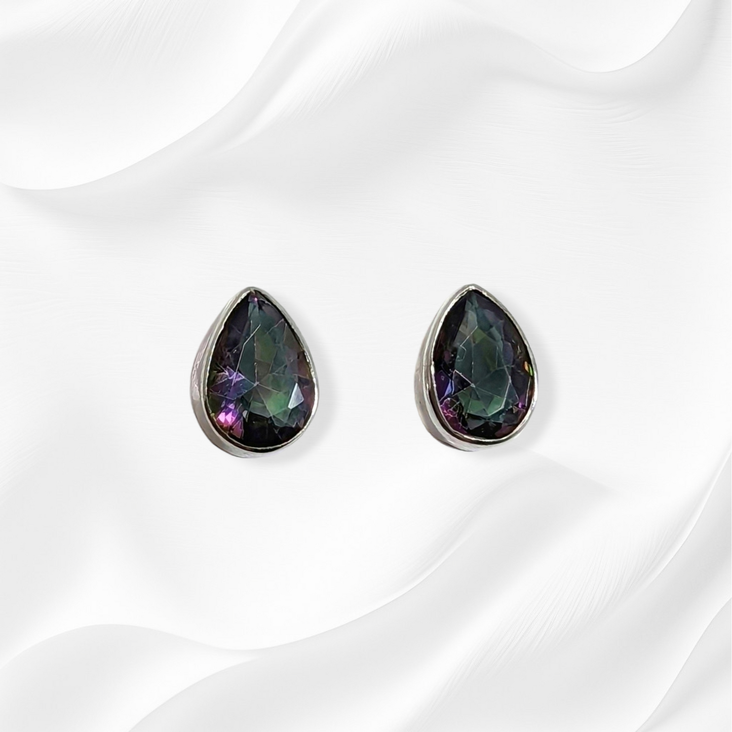 925 Sterling Silver Stud Earrings with Authentic Mystic Topaz