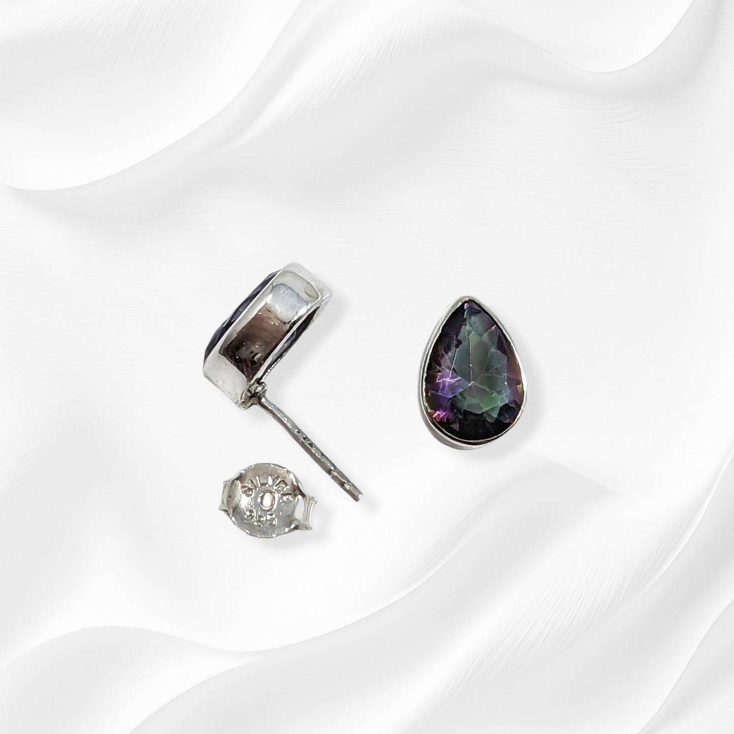 925 Sterling Silver Stud Earrings with Authentic Mystic Topaz