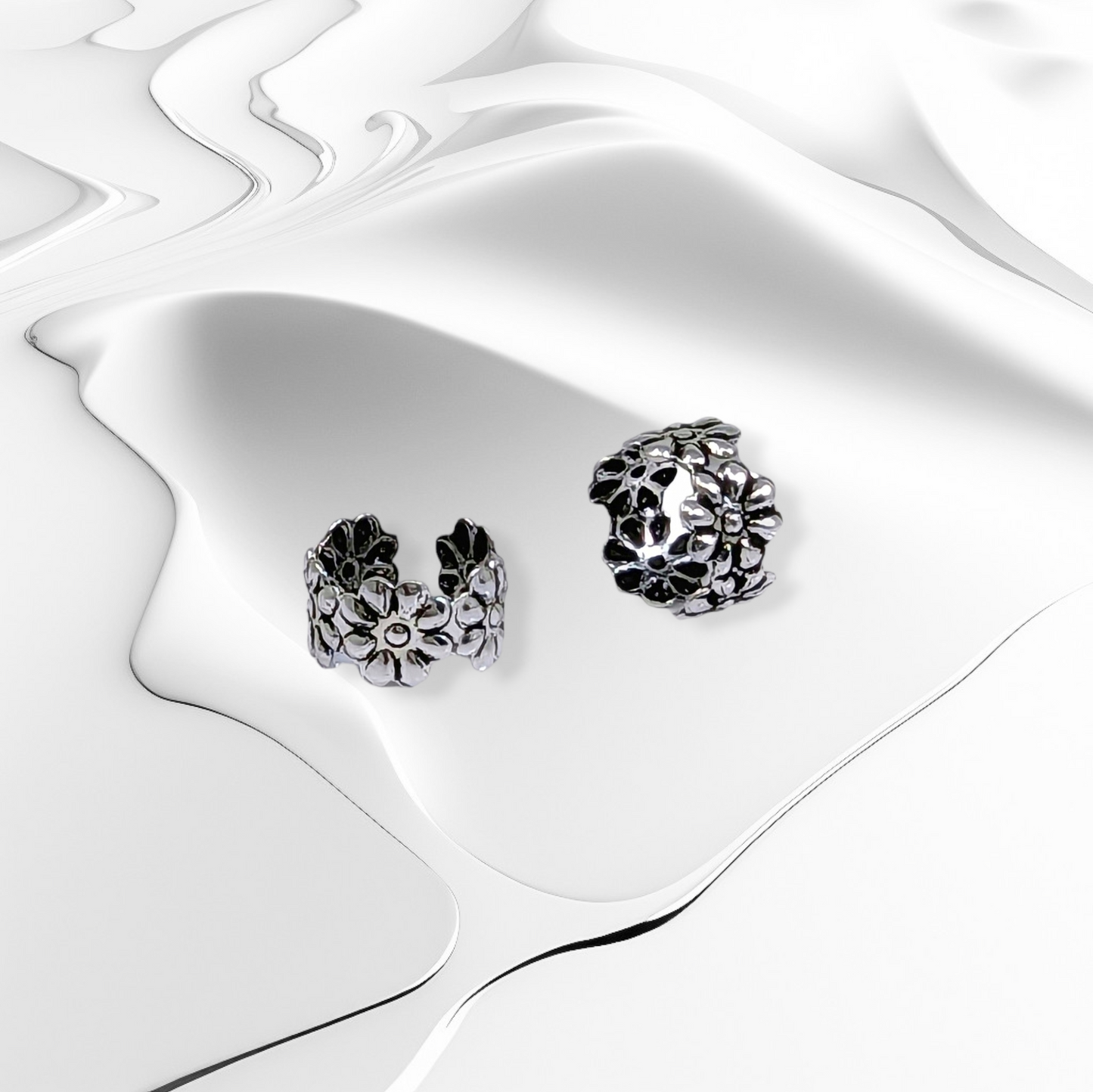 925 Sterling Silver Ear Cuffs Earrings *Flowers Ear Cuffs Earrings