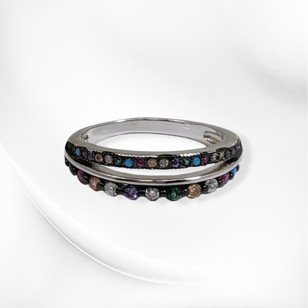 Genuine 925 Sterling Silver Women's Ring with Cubic Zirconia Crystals