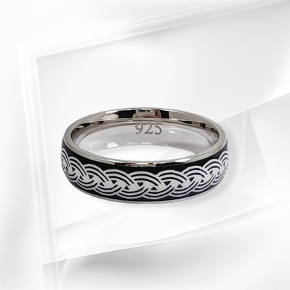 925 Sterling Silver Men's Band Ring with Black Enamel