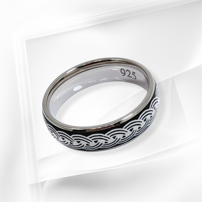 925 Sterling Silver Men's Band Ring with Black Enamel