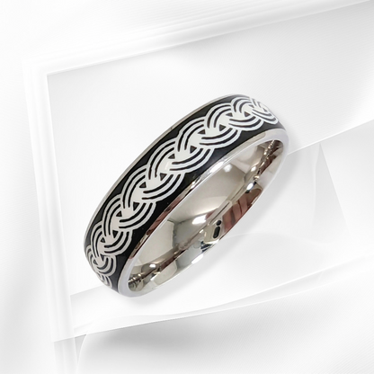 925 Sterling Silver Men's Band Ring with Black Enamel