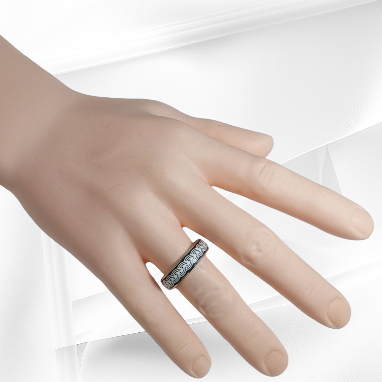 925 Sterling Silver Men's Band Ring with Black Enamel