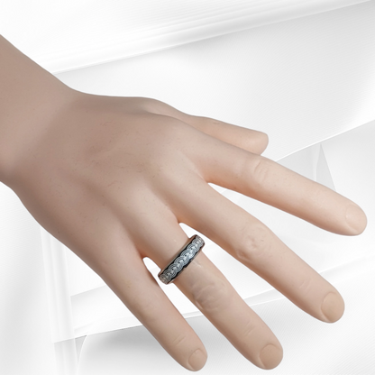 925 Sterling Silver Men's Band Ring with Black Enamel