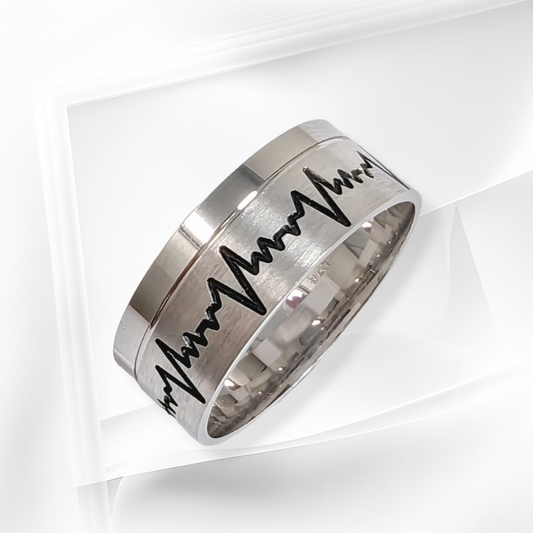 925 Sterling Silver and Black Enamel Men's Band Ring *Wedding Band Ring