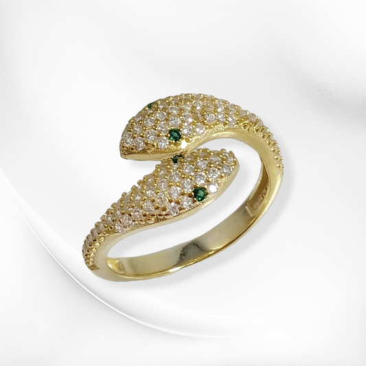 925 Sterling Silver Women's Ring with Cubic Zirconia Crystals, 14K Gold plated