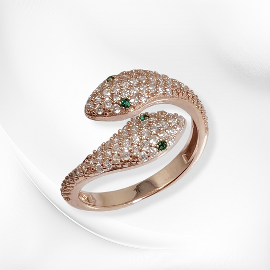 925 Sterling Silver Women's Ring with Cubic Zirconia Crystals, 14K Rose Gold plated