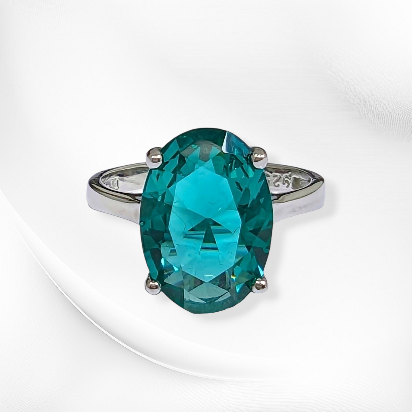 925 Sterling Silver Women's Ring with Paraiba Cubic Zirconia Crystal