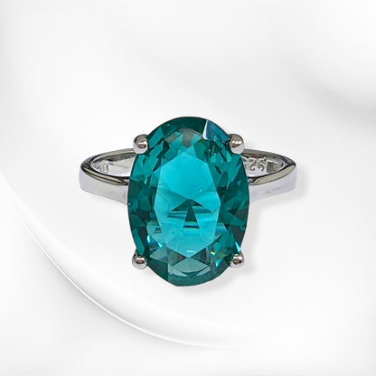 925 Sterling Silver Women's Ring with Paraiba Cubic Zirconia Crystal