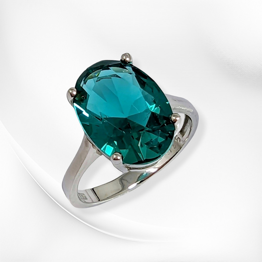 925 Sterling Silver Women's Ring with Paraiba Cubic Zirconia Crystal