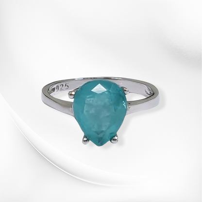 925 Sterling Silver Women's Ring with Paraiba Cubic Zirconia Crystal