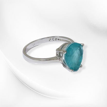 925 Sterling Silver Women's Ring with Paraiba Cubic Zirconia Crystal