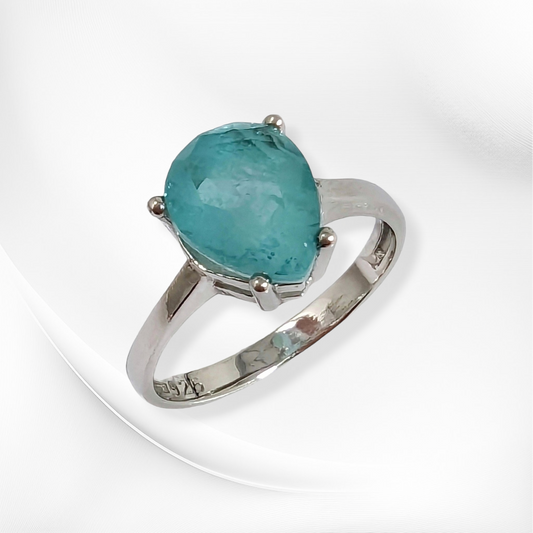 925 Sterling Silver Women's Ring with Paraiba Cubic Zirconia Crystal