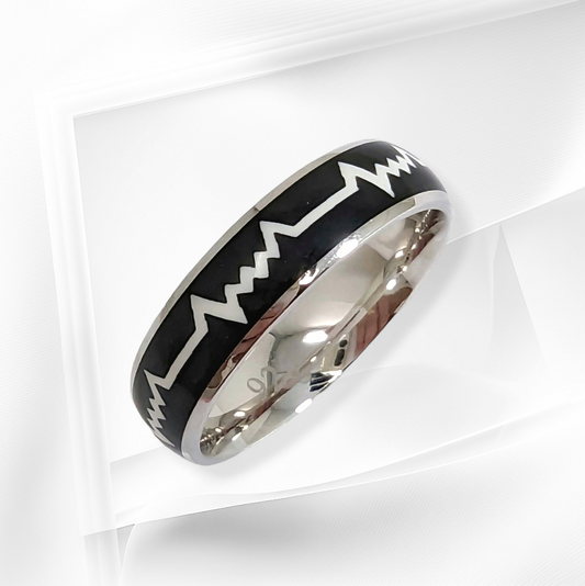 925 Sterling Silver Men's Band Ring with Black Enamel
