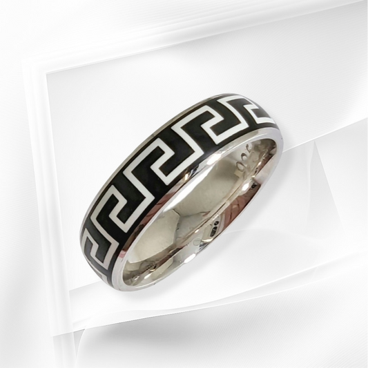 925 Sterling Silver Men's Band Ring with Black Enamel