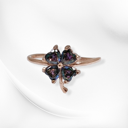 925 Sterling Silver Women's Ring with Mystic Topaz, 14K Rose Gold plated