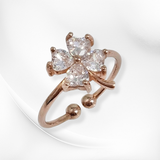 925 Sterling Silver Women's Ring with Cubic Zirconia Crystals, 14K Rose Gold plated