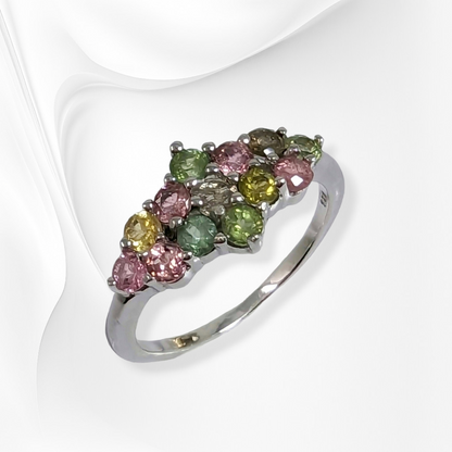 925 Sterling Silver Women's Ring with Authentic Tourmaline Gemstones
