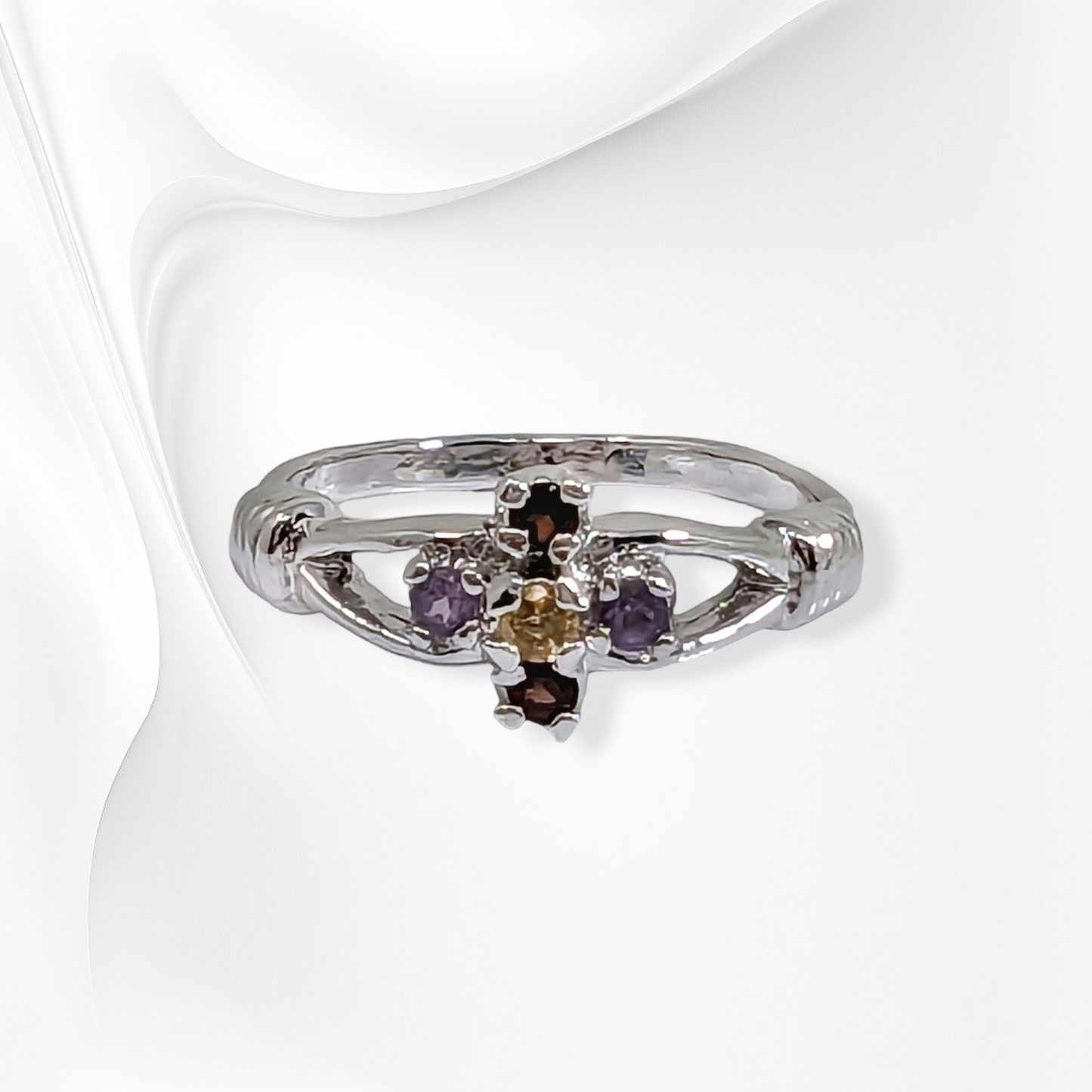 925 Sterling Silver Women's Ring with Authentic Garnet , Citrine and Amethyst Gemstones
