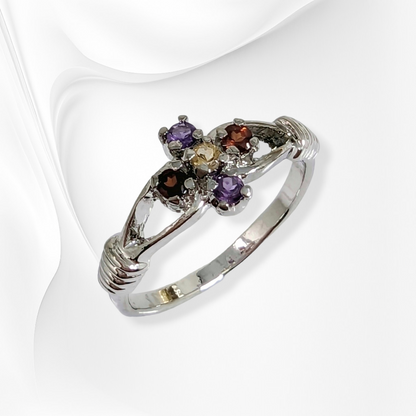 925 Sterling Silver Women's Ring with Authentic Garnet , Citrine and Amethyst Gemstones