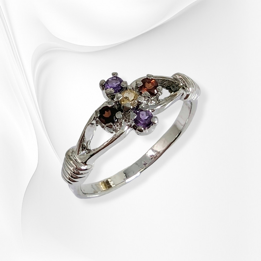 925 Sterling Silver Women's Ring with Authentic Garnet , Citrine and Amethyst Gemstones