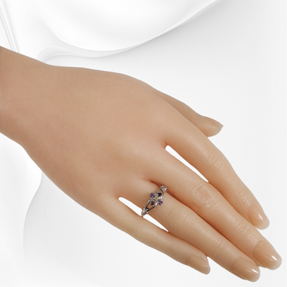 925 Sterling Silver Women's Ring with Authentic Garnet , Citrine and Amethyst Gemstones