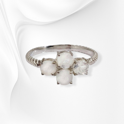 925 Sterling Silver Women's Ring with Authentic Moonstones Gemstones