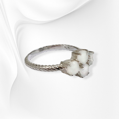 925 Sterling Silver Women's Ring with Authentic Moonstones Gemstones