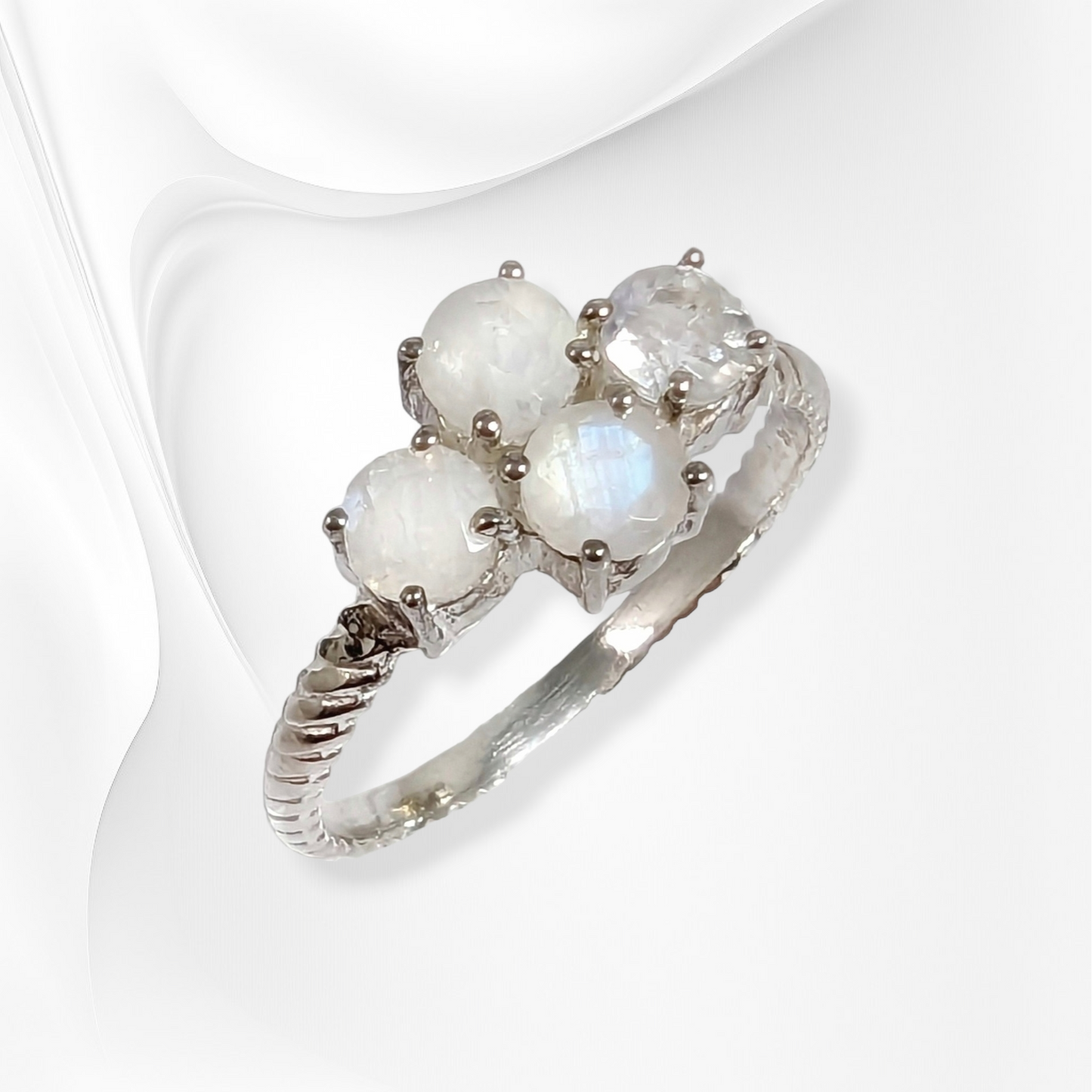 925 Sterling Silver Women's Ring with Authentic Moonstones Gemstones