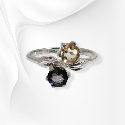925 Sterling Silver Women's Ring with Authentic Citrine and Smoky Topaz