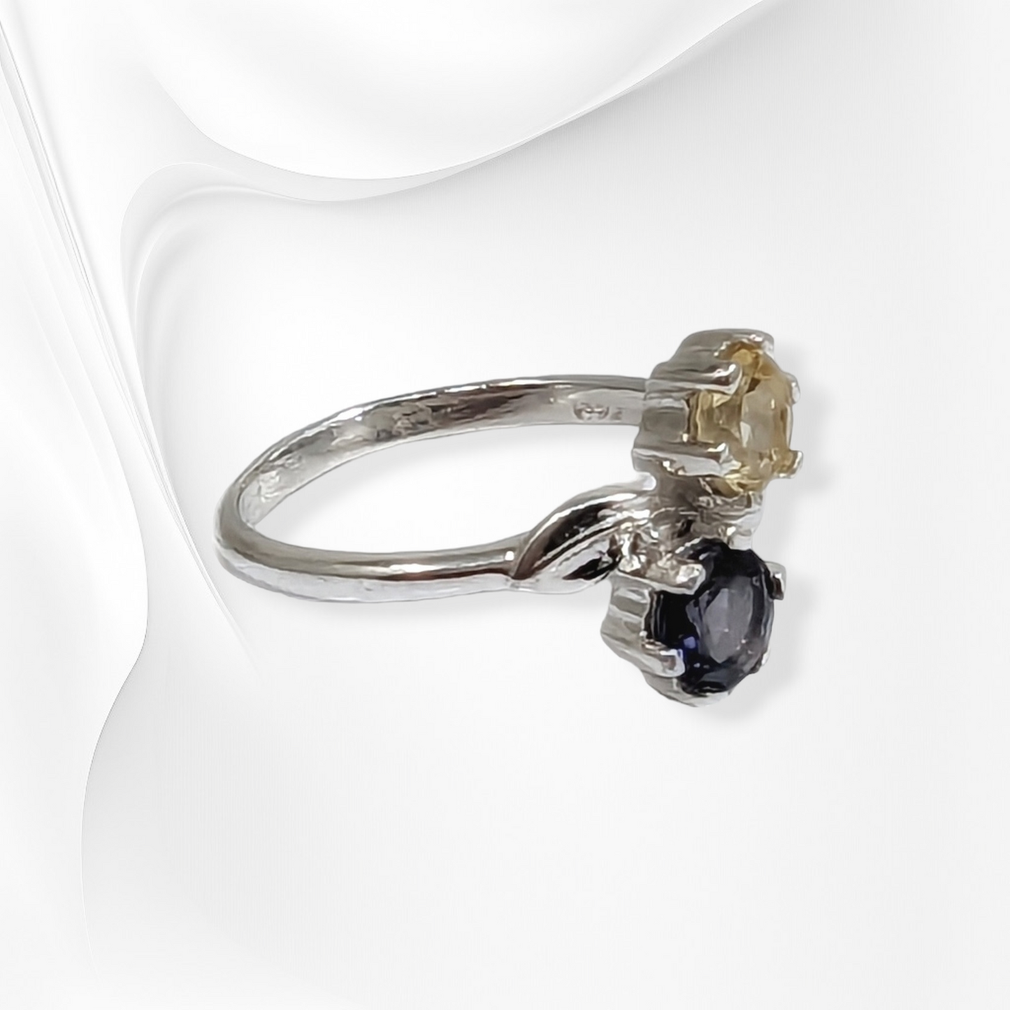 925 Sterling Silver Women's Ring with Authentic Citrine and Smoky Topaz