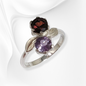 925 Sterling Silver Women's Ring with Authentic Amethyst and Red Garnet
