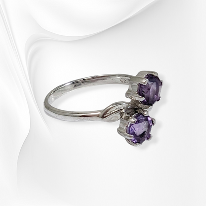 925 Sterling Silver Women's Ring with Authentic Amethyst Gemstones