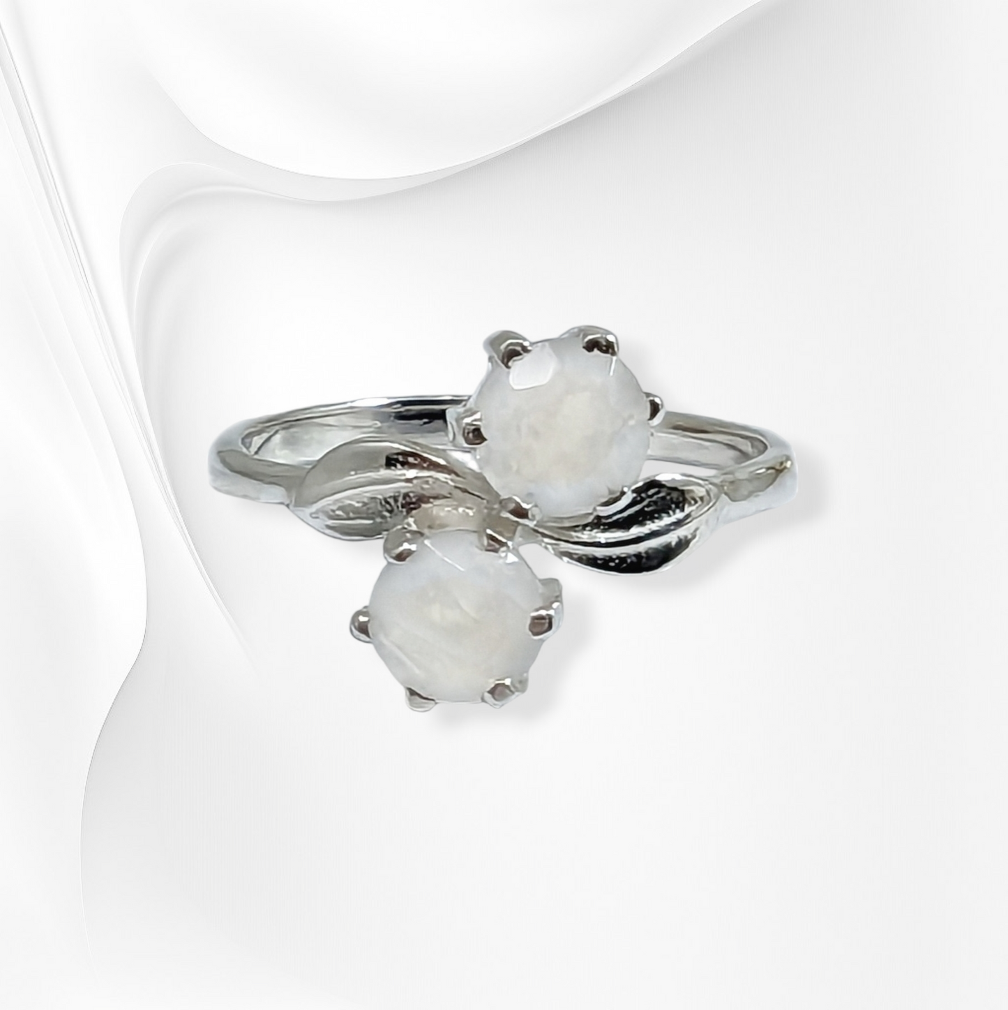 925 Sterling Silver Women's Ring with Authentic Rainbow Moonstones