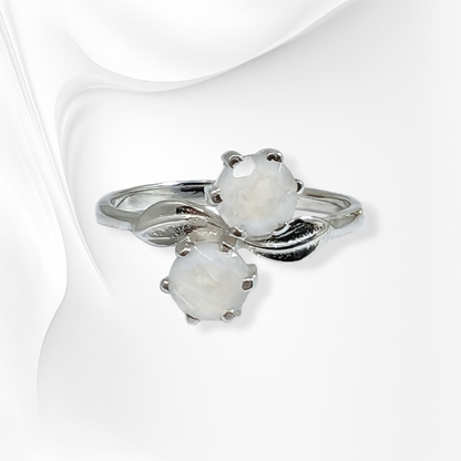 925 Sterling Silver Women's Ring with Authentic Rainbow Moonstones