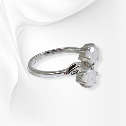 925 Sterling Silver Women's Ring with Authentic Rainbow Moonstones