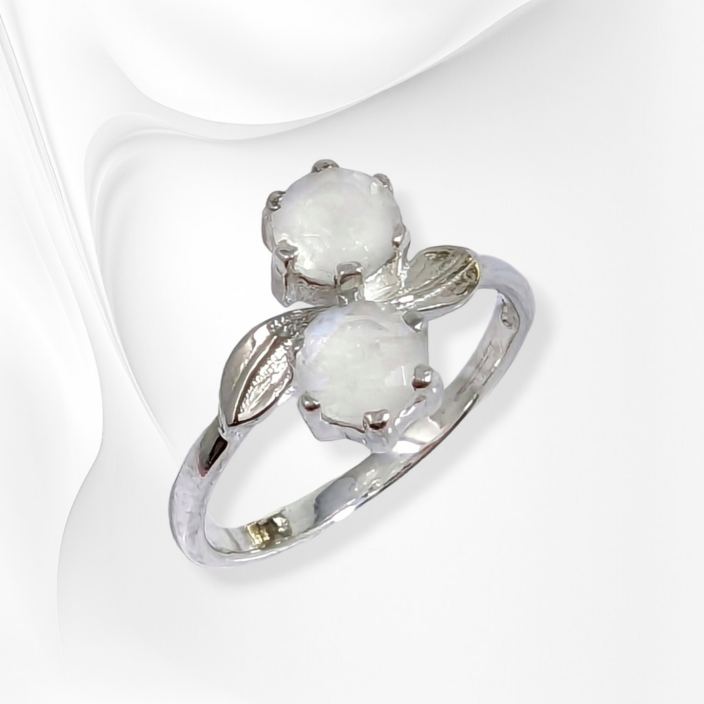 925 Sterling Silver Women's Ring with Authentic Rainbow Moonstones