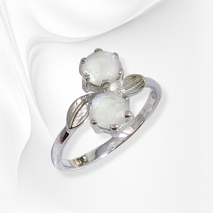925 Sterling Silver Women's Ring with Authentic Rainbow Moonstones