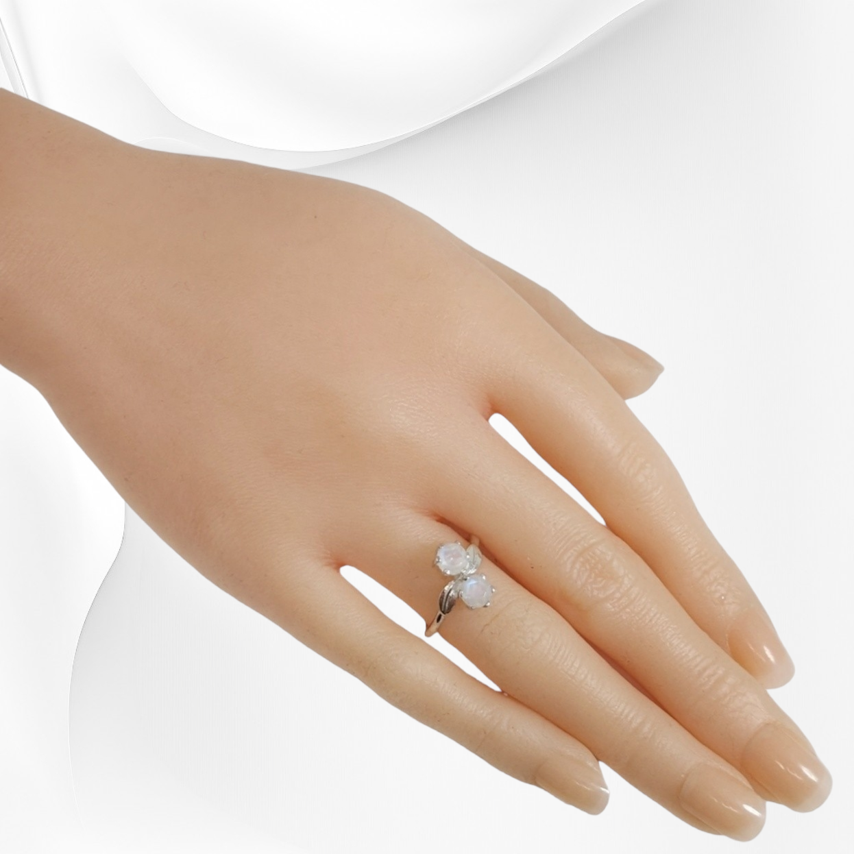 925 Sterling Silver Women's Ring with Authentic Rainbow Moonstones